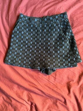 Maje Black Skirt with Blue Jacquard Waistband
